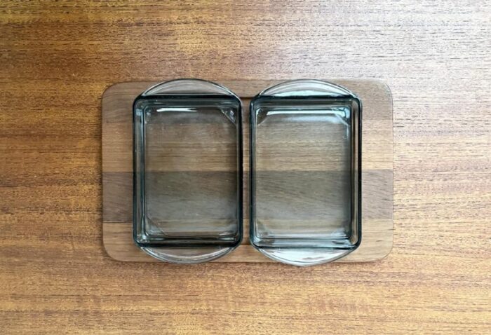 mid century danish cabaret glass bowls from holmegaard with teak tray from illums bolighus 1960s set of 3 5