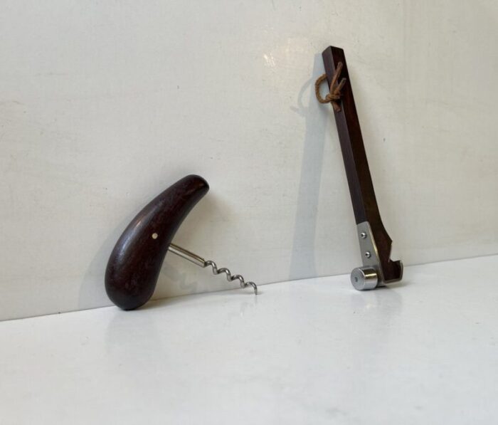 mid century danish corkscrew bottle opener in rosewood 1960s set of 2 1