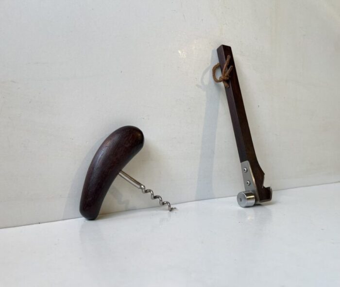 mid century danish corkscrew bottle opener in rosewood 1960s set of 2 2