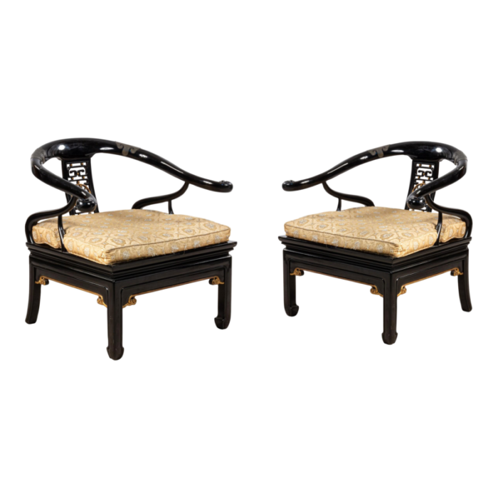 mid century ebonized regency style lounge chairs a pair 1207