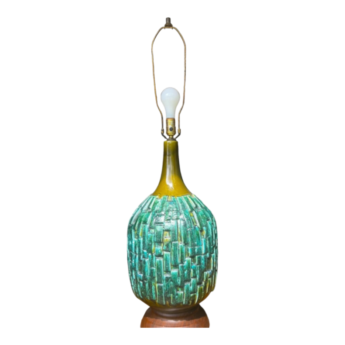 mid century green ceramic glazed lamp 4569