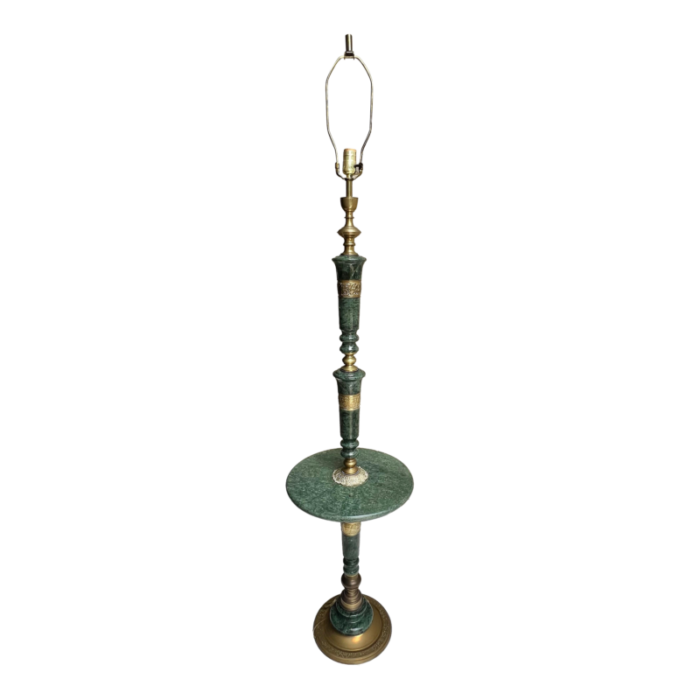 mid century green marble and carved brass side table column floor lamp 5915