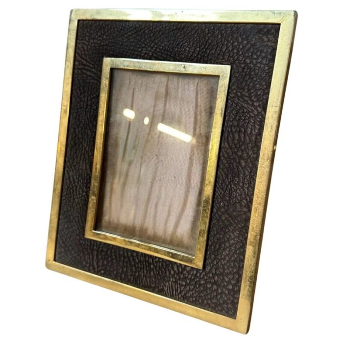 mid century italian modern brass and leather picture frame 1970s 1