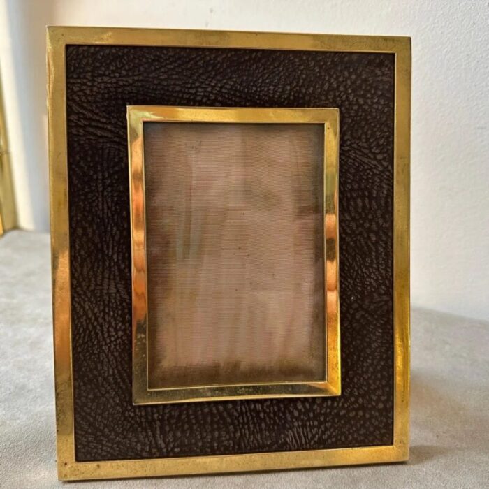 mid century italian modern brass and leather picture frame 1970s 10