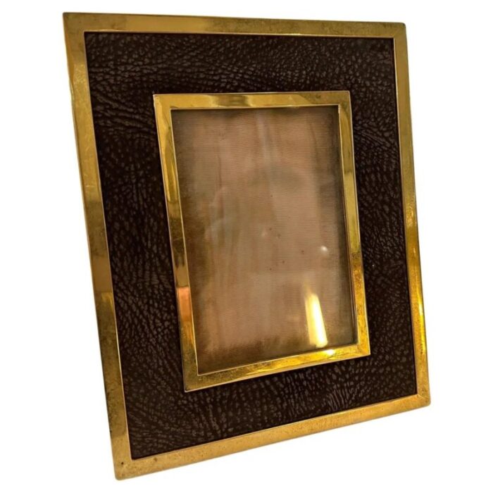 mid century italian modern brass and leather picture frame 1970s 11