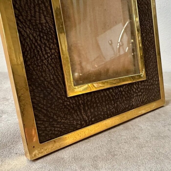 mid century italian modern brass and leather picture frame 1970s 3