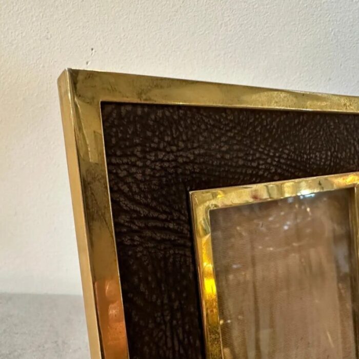 mid century italian modern brass and leather picture frame 1970s 5