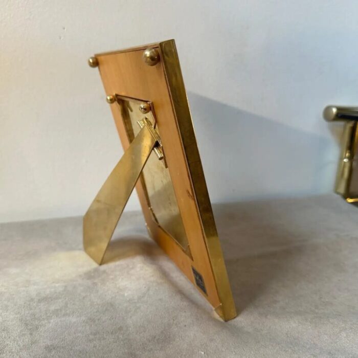 mid century italian modern brass and leather picture frame 1970s 7