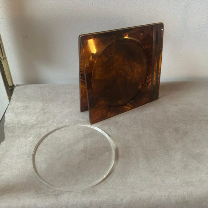 mid century modern fake tortoise shell acrylic and brass picture frame 1970s 2