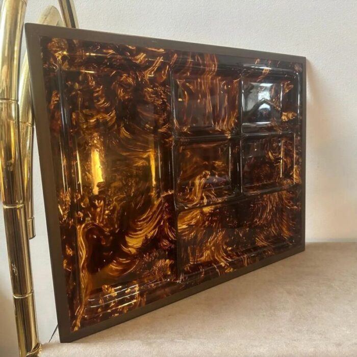 mid century modern faux tortoiseshell acrylic glass and brass tray 1970s 7