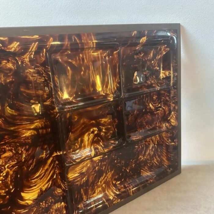 mid century modern faux tortoiseshell acrylic glass and brass tray 1970s 9