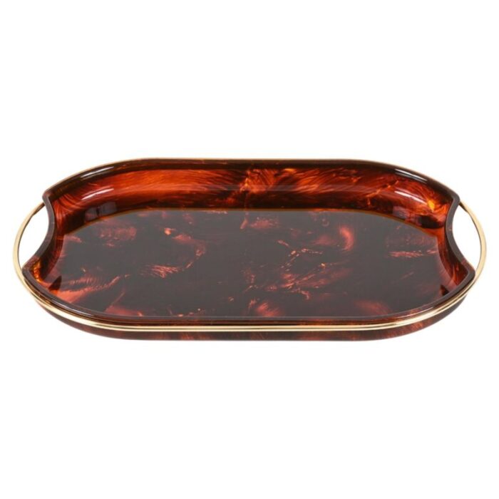 mid century modern italian acrylic glass and brass oval serving tray from guzzini 1970s 1