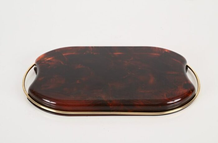 mid century modern italian acrylic glass and brass oval serving tray from guzzini 1970s 10