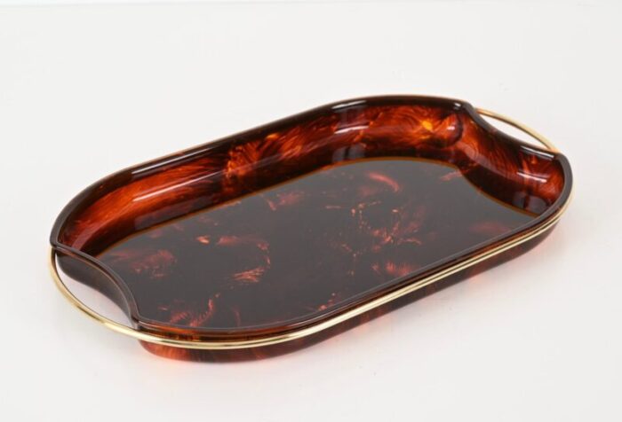 mid century modern italian acrylic glass and brass oval serving tray from guzzini 1970s 11