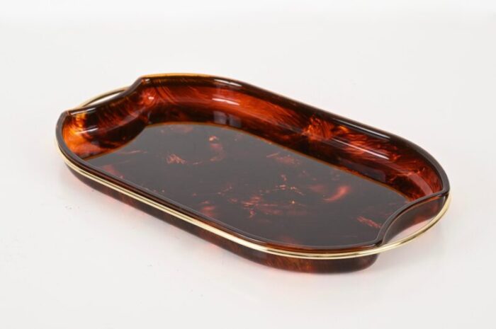 mid century modern italian acrylic glass and brass oval serving tray from guzzini 1970s 3