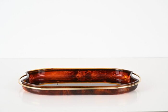 mid century modern italian acrylic glass and brass oval serving tray from guzzini 1970s 6