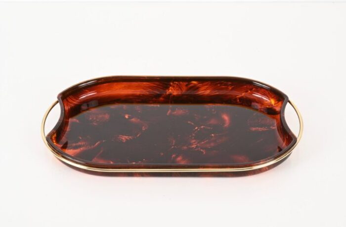 mid century modern italian acrylic glass and brass oval serving tray from guzzini 1970s 7