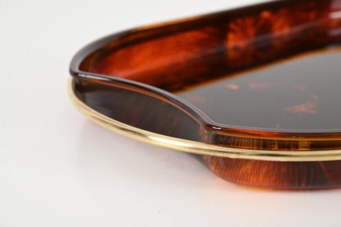 mid century modern italian acrylic glass and brass oval serving tray from guzzini 1970s 8