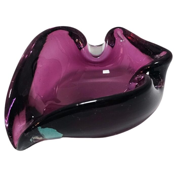 mid century modern murano glass ashtray in purple glass italy 1960s 1