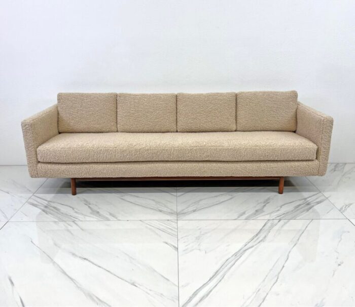 mid century modern sofa in tan shealing style boucle 1950s 5847