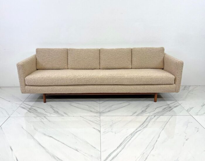 mid century modern sofa in tan shealing style boucle 1950s 5997