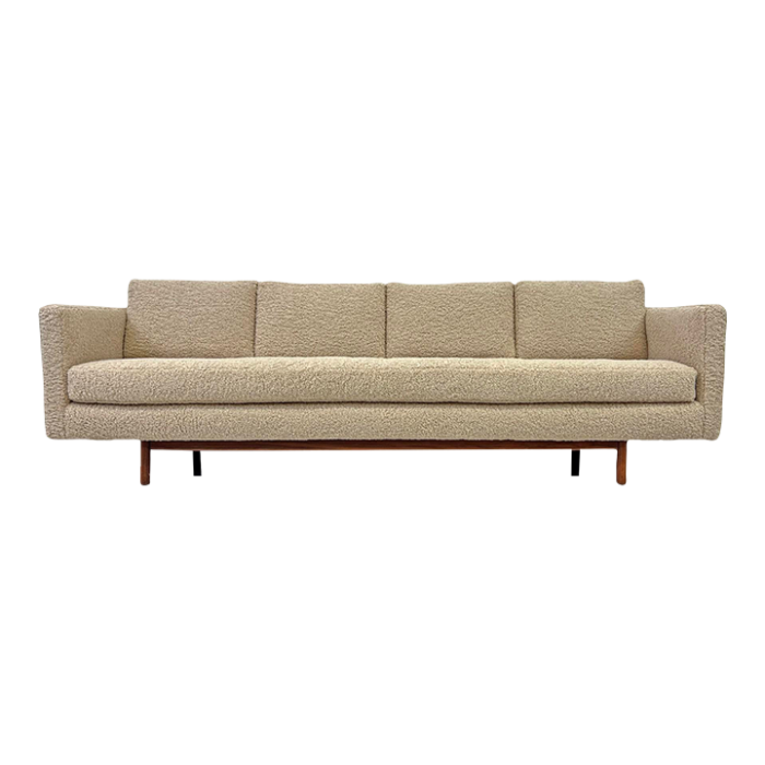 mid century modern sofa in tan shealing style boucle 1950s 6576