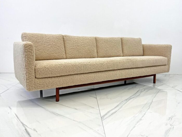 mid century modern sofa in tan shealing style boucle 1950s 8551