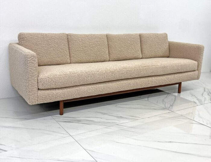 mid century modern sofa in tan shealing style boucle 1950s 9043