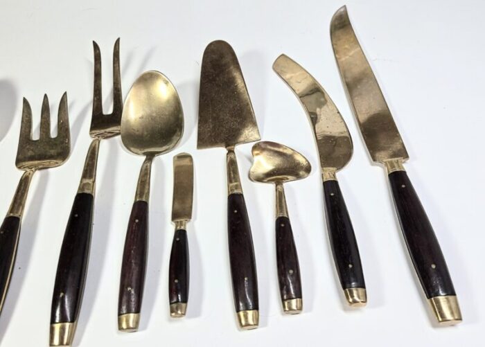 mid century rosewood and brass serving set set of 1921