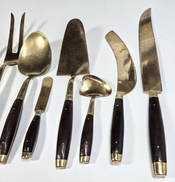 mid century rosewood and brass serving set set of 4245