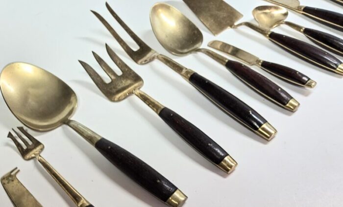 mid century rosewood and brass serving set set of 6932