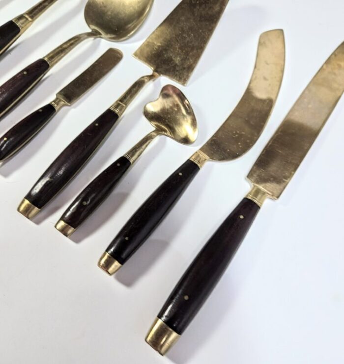 mid century rosewood and brass serving set set of 8540