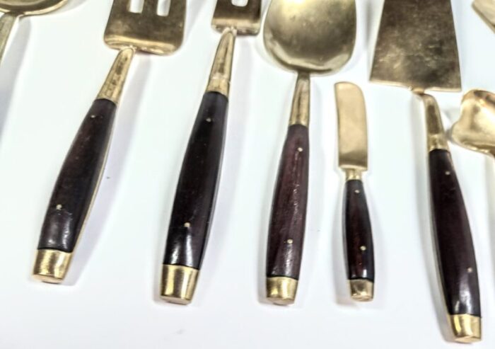 mid century rosewood and brass serving set set of 9522