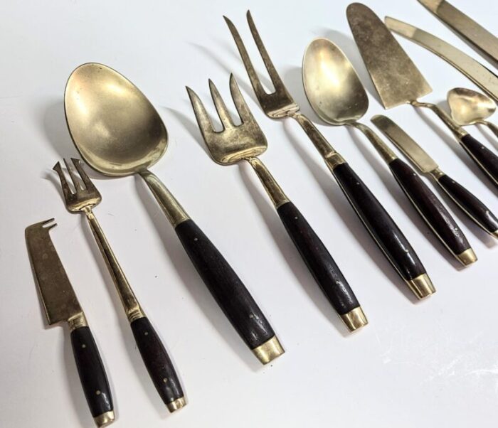 mid century rosewood and brass serving set set of 9633