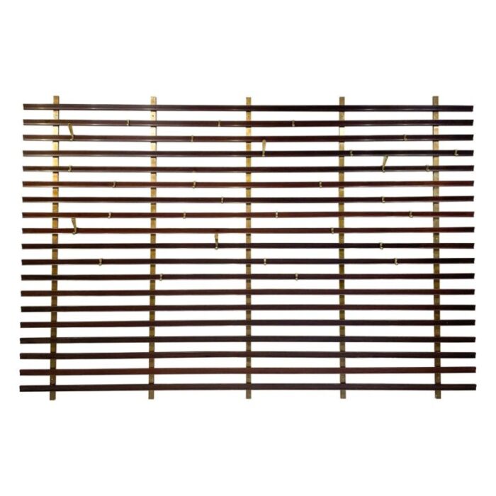 mid century slatted coat rack with brass hooks attributed to jules wabbes belgium 1950s 1