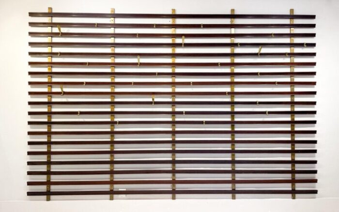 mid century slatted coat rack with brass hooks attributed to jules wabbes belgium 1950s 2