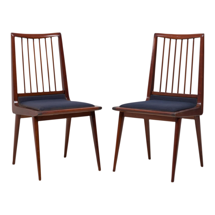 mid century textured blue stripe upholstered side chairs a pair 4328