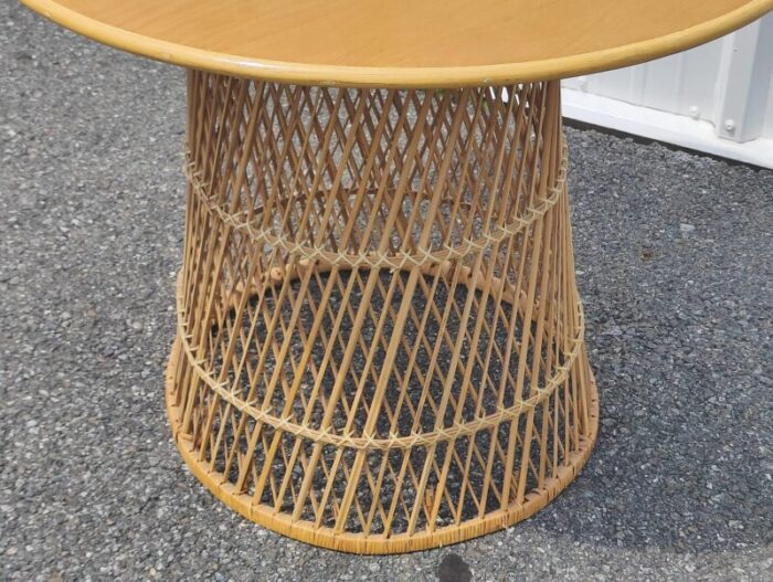 mid century woven rattan center hall tablegame table 0855