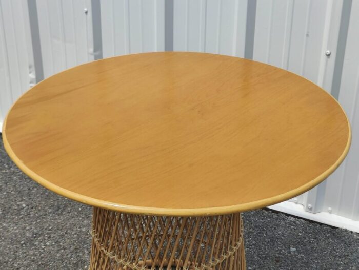 mid century woven rattan center hall tablegame table 4804