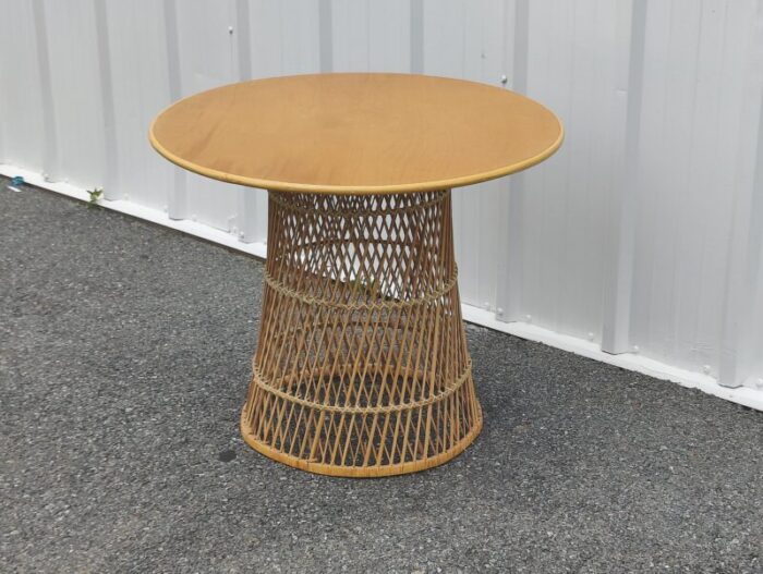 mid century woven rattan center hall tablegame table 5637