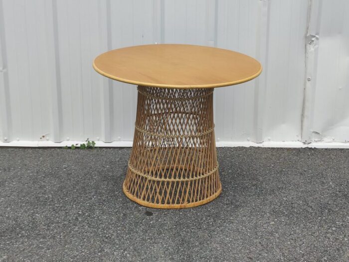 mid century woven rattan center hall tablegame table 5842