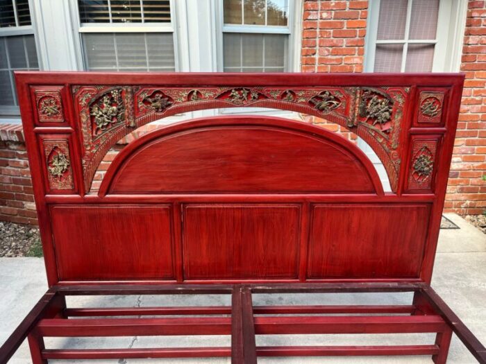 mid late 20th century chinese carved and painted king bed frame 3169