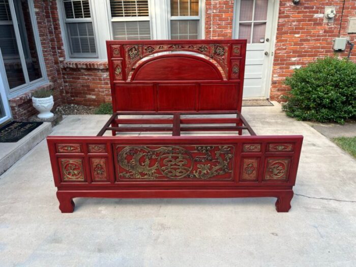 mid late 20th century chinese carved and painted king bed frame 3387