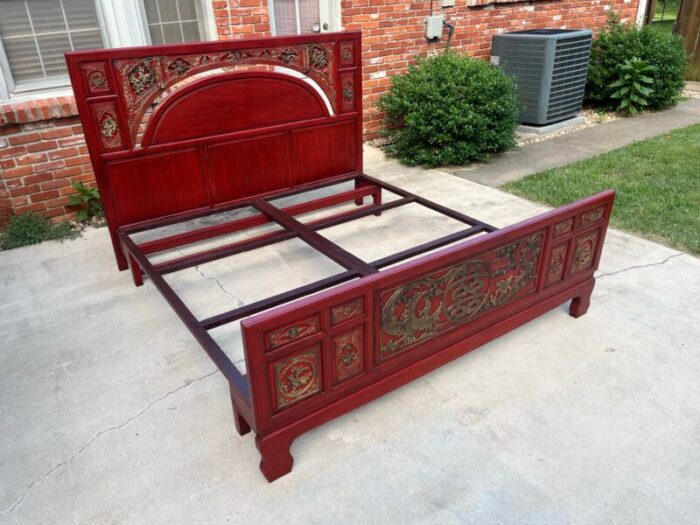 mid late 20th century chinese carved and painted king bed frame 3772