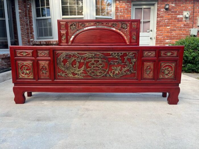 mid late 20th century chinese carved and painted king bed frame 5704