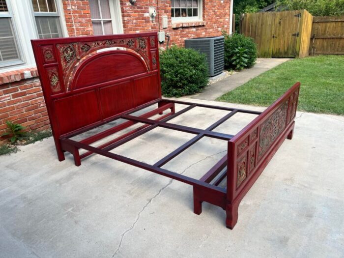 mid late 20th century chinese carved and painted king bed frame 7251