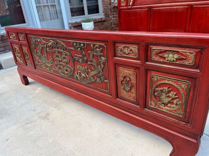 mid late 20th century chinese carved and painted king bed frame 7640