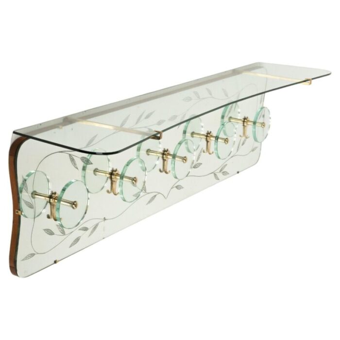 midcentury coat rack shelf in brass and glass from cristal art 1950s 1