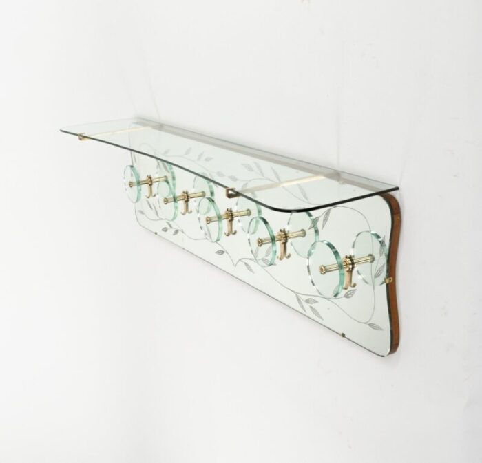 midcentury coat rack shelf in brass and glass from cristal art 1950s 12