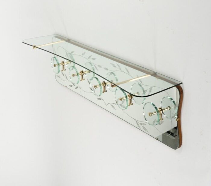 midcentury coat rack shelf in brass and glass from cristal art 1950s 15